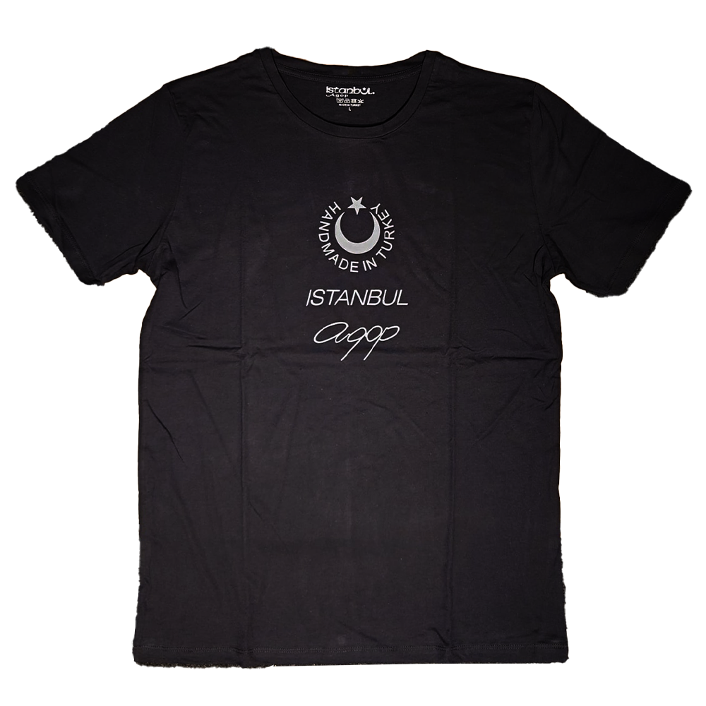 AGOP T Shirt "HANDMADE IN TURKEY" (GREY LOGO) BLACK T-Shirt