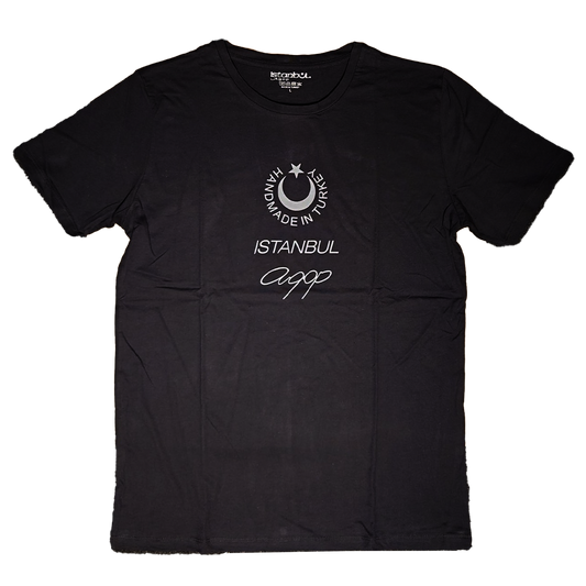 AGOP T Shirt "HANDMADE IN TURKEY" (GREY LOGO) BLACK T-Shirt
