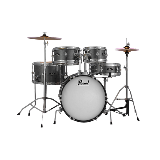 ROADSHOW JR. 5pc Drum Kit (16" kick) w/ Hardware+Throne+Cymbals (1x 14HH /1x 16CR), GRINDSTONE SPARKLE