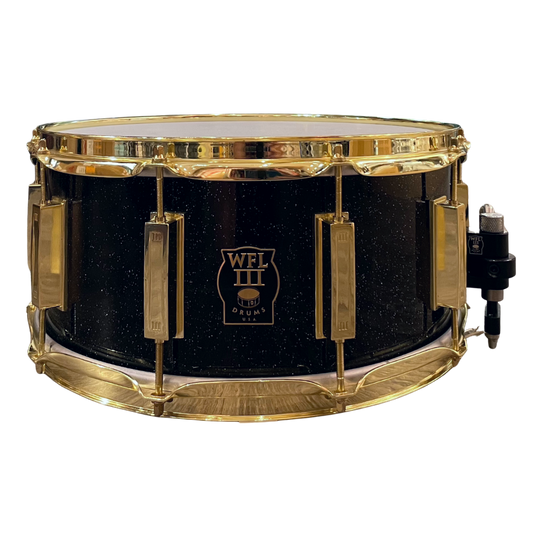 WFLIII Aluminum Snare Drum - Black Sparkle 6.5"x14" Brass Lugs Trick b2