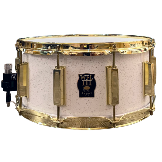 WFLIII Aluminum Snare Drum - White Sparkle 6.5"x14" Brass Lugs Trick b1