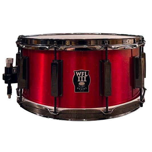 WFLIII Aluminum Snare Drum - Rockin' Red 6.5"x14" Black Nickle Lugs Trick b1